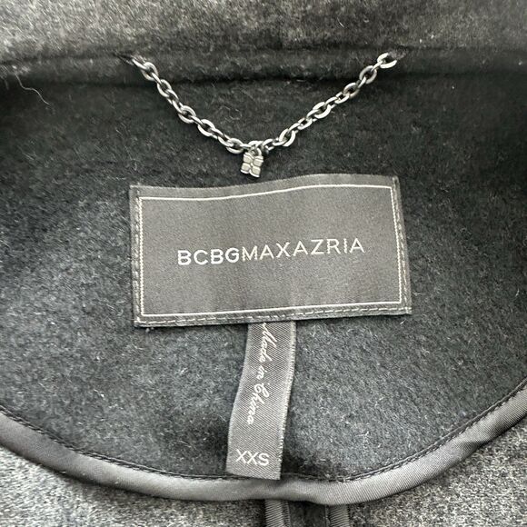 BCBGMAXAZRIA Double Faced Wool & Lamb Leather  Sleeves Open Front Black Coat XXS - Picture 4 of 8